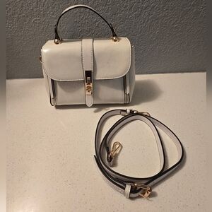 White Top-Handle Crossbody Bag with Gold Hardware